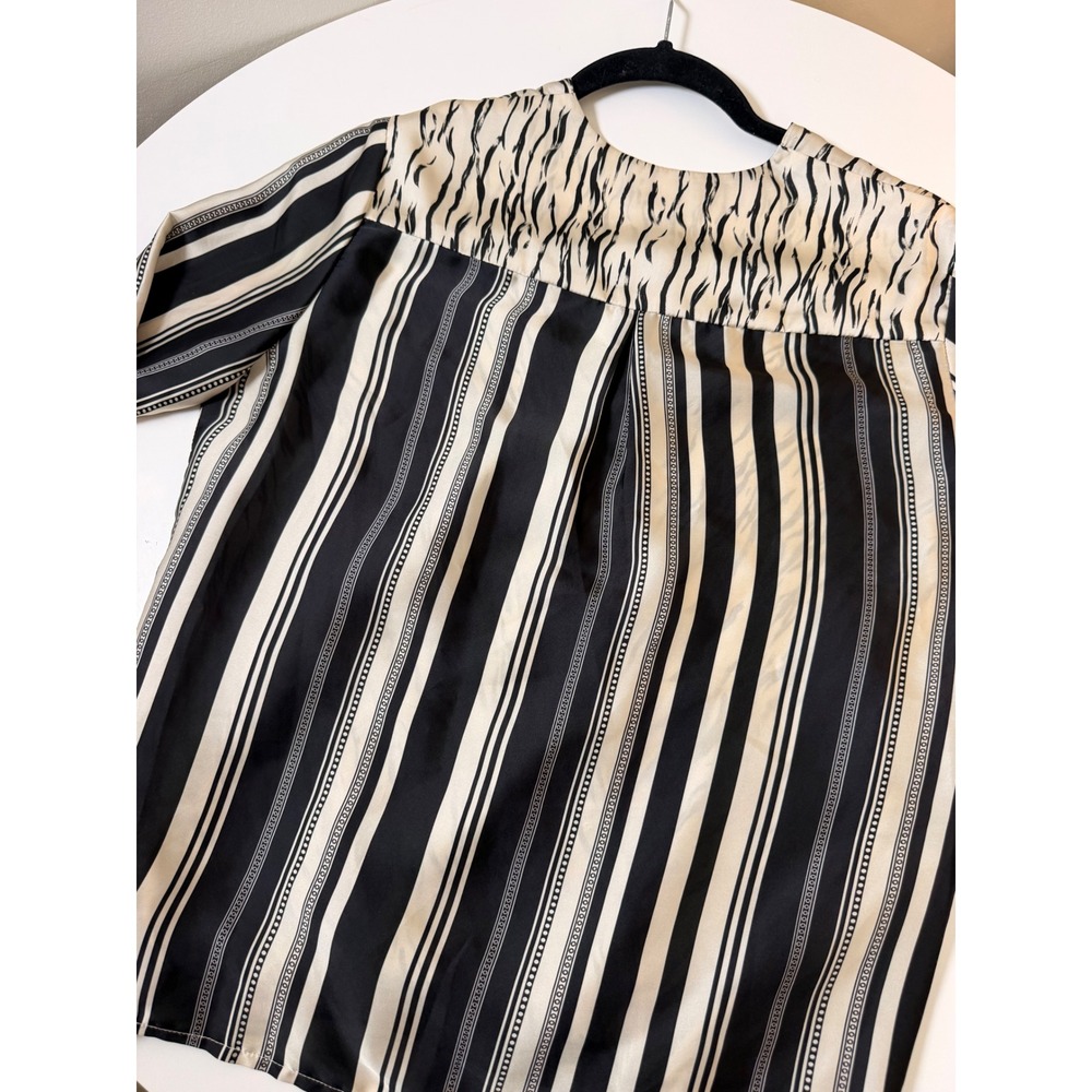 Drew Silk Wrap Blouse Black Cream Excellent Mixed Print Tiger Stripe - Picture 6 of 6